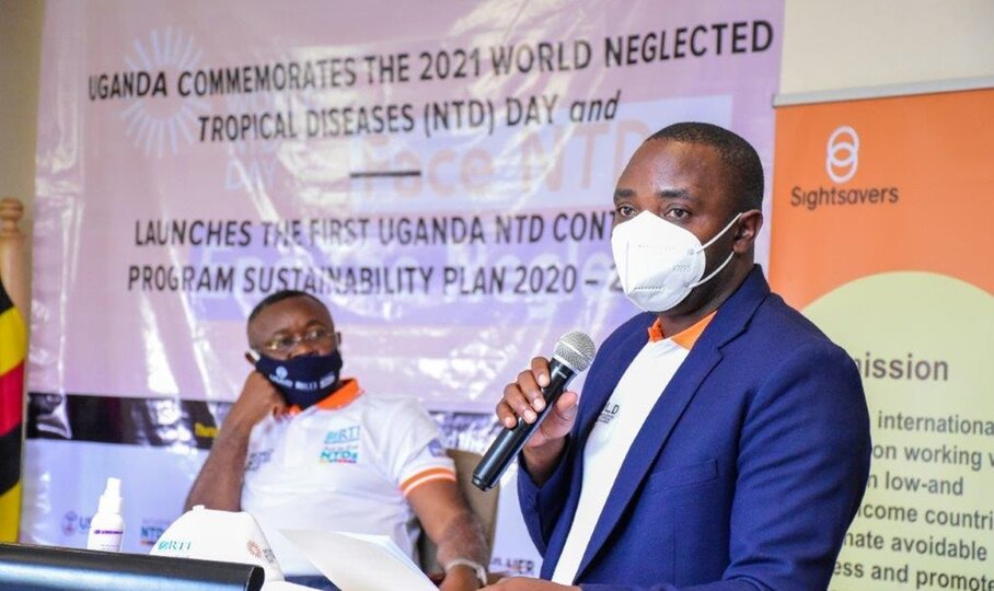 Wilberforce Owembabazi, Program Management Specialist for the Global Health Security Agenda, USAID Mission to Uganda gives remarks at the launch of Uganda’s sustainability plan for NTDs 