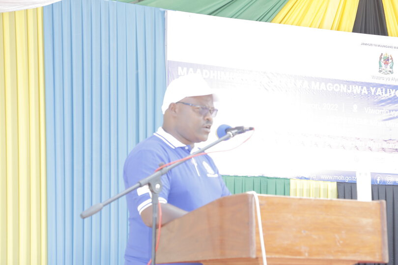 Dr. George Kabona, Program Manager for the NTD Control Program makes remarks on the main stage at the launch of Tanzania’s Master Plan and Sustainability Plan for NTDs. 
