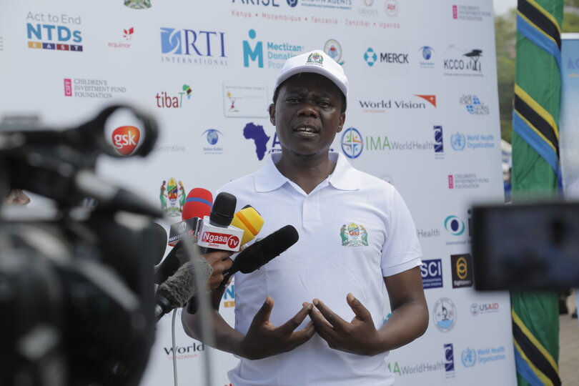 Deputy Minister of Health, Dr. Godwin Mollel speaks to the press at the World NTD Day celebration and launch of the Master Plan and Sustainability Plan for NTDs