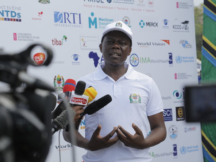 Deputy Minister of Health, Dr. Godwin Mollel addresses the media at the World NTD Day celebration and launch event for Tanzania's Master Plan and Sustainability Plan for NTDs gather in Nyerere Square Grounds in Dodoma, Tanzania