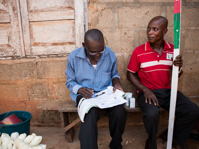Community drug distributors  record treatments for lymphatic filariasis in Cross River State,Nigeria.