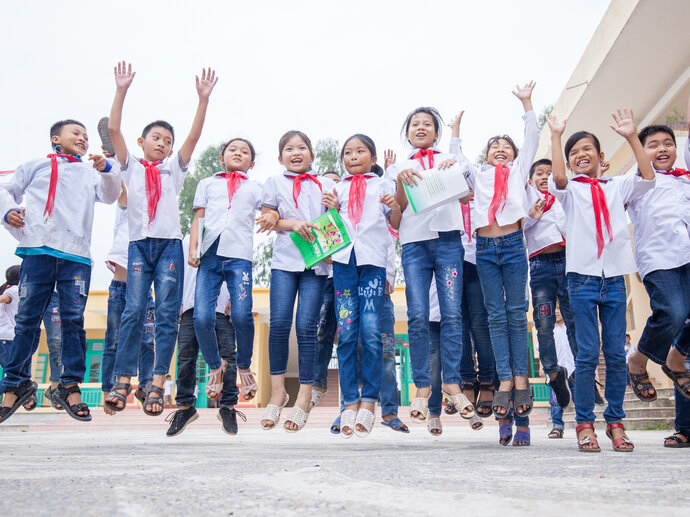 Children celebrate at a school in Vietnam  