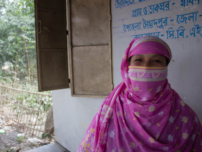 A healthworker is shown during an NTD activity in Bangladesh 