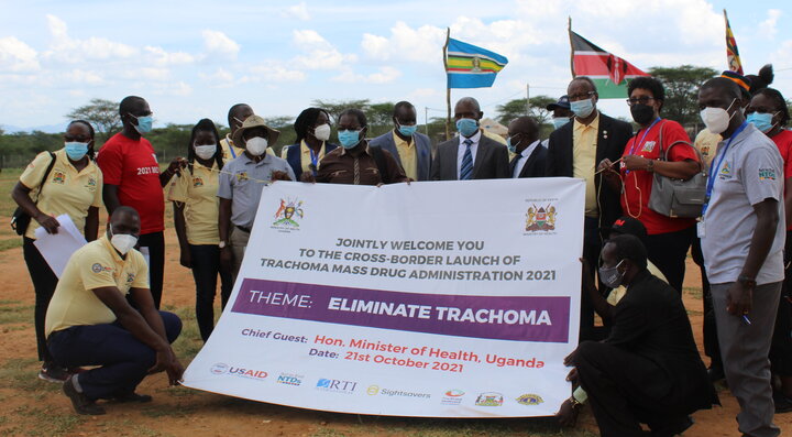 Representatives from Kenya and Uganda gather at the Cross-Border Launch of Trachoma Mass Drug Administration in Amudat District, Uganda