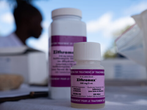 Zithromax ® donated by Pfizer through the International Trachoma Initiative is used during a treatment campaign for trachoma in Mozambique. Photo by Damien Schumann for RTI International