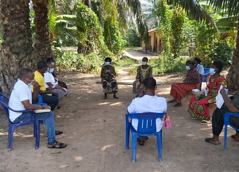 Community members gather during a listening session in Cross River State Nigeria. 