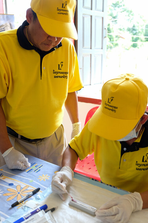 Teams test for lymphatic filarasis during a survey in Lao PDR.