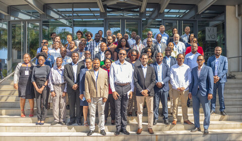 Representatives at the first-ever meeting of the Mozambique Onchocerciasis Elimination Expert Advisory Committee. Photo credit: RTI International/Zulficar Bay 